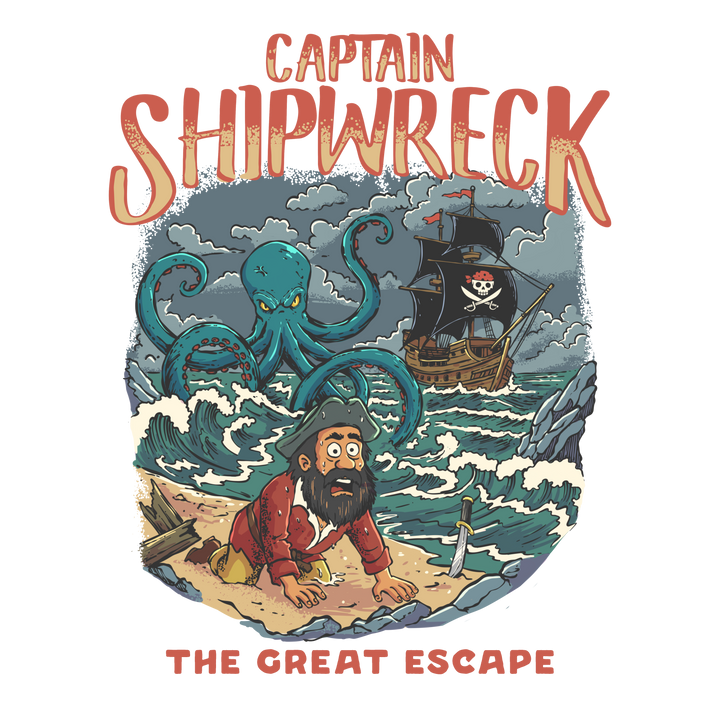 Shipwreck Captain T-Shirt – “Captain Shipwreck: The Great Escape” Graphic Tee