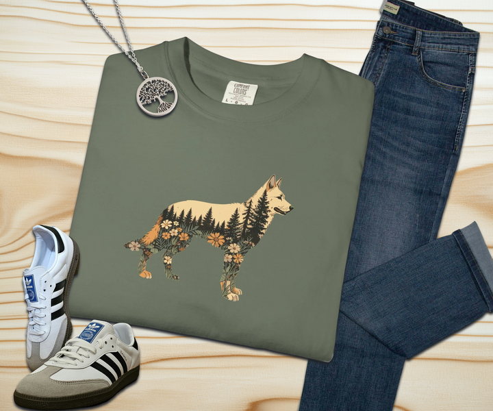 German Shepherd Silhouette Nature Tee — Feminine GSD Lover T-Shirt