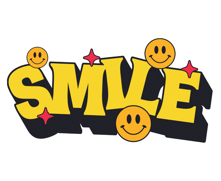 Smile Graphic T-Shirt — Retro Yellow Smiley Typography Tee