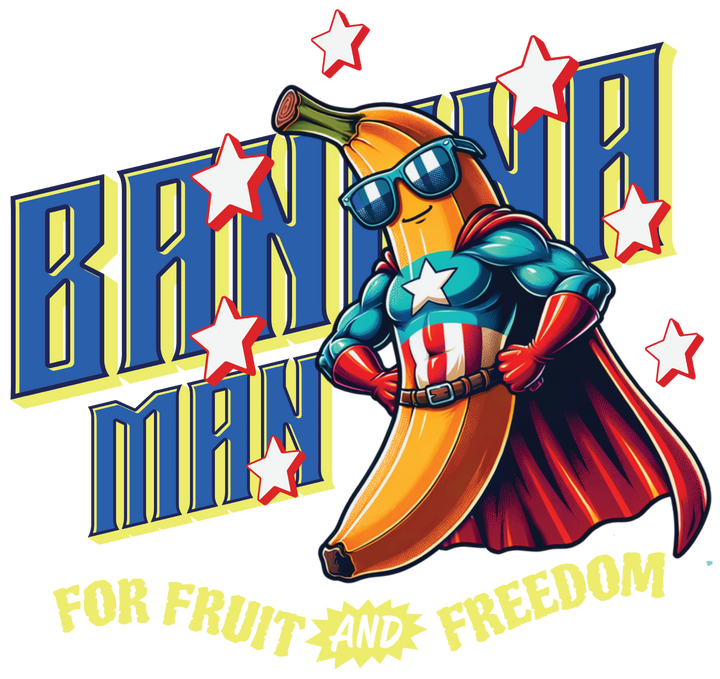 Banana Man Graphic T-Shirt — “For Fruit and Freedom” Retro Superhero Tee