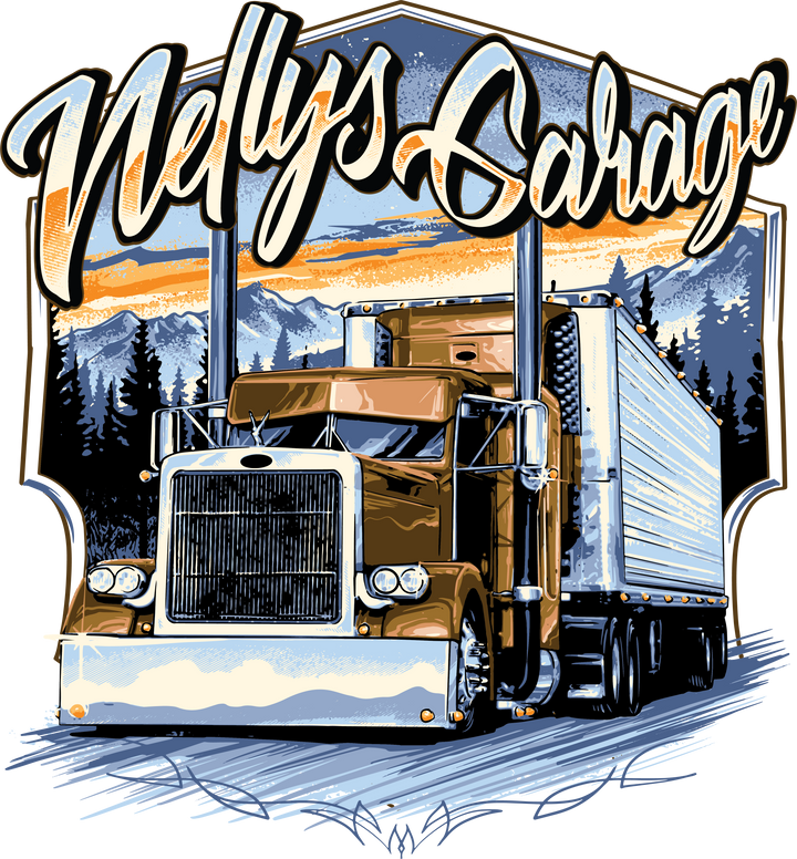 Peterbilt Semi Crewneck T‑Shirt — 'Nellys Garage' Vintage Trucker Design