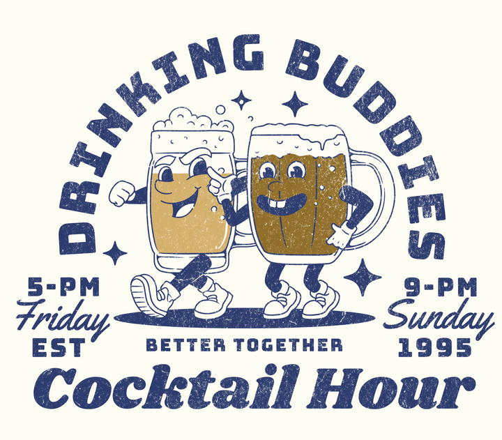 Cocktail Hour T‑Shirt — Drinking Buddies Vintage Bar Graphic Tee