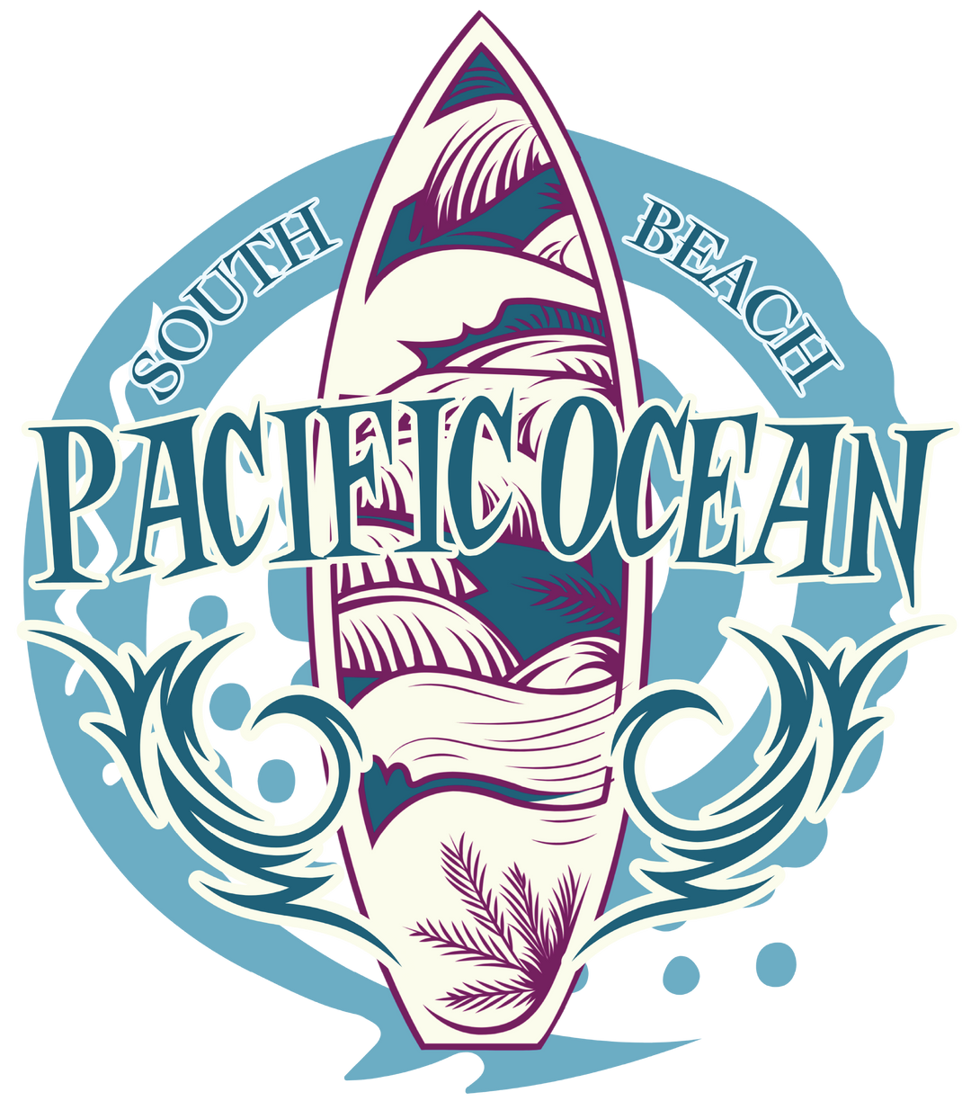 Pacific Ocean Surfboard T-Shirt — Vintage Beach Wave Tee