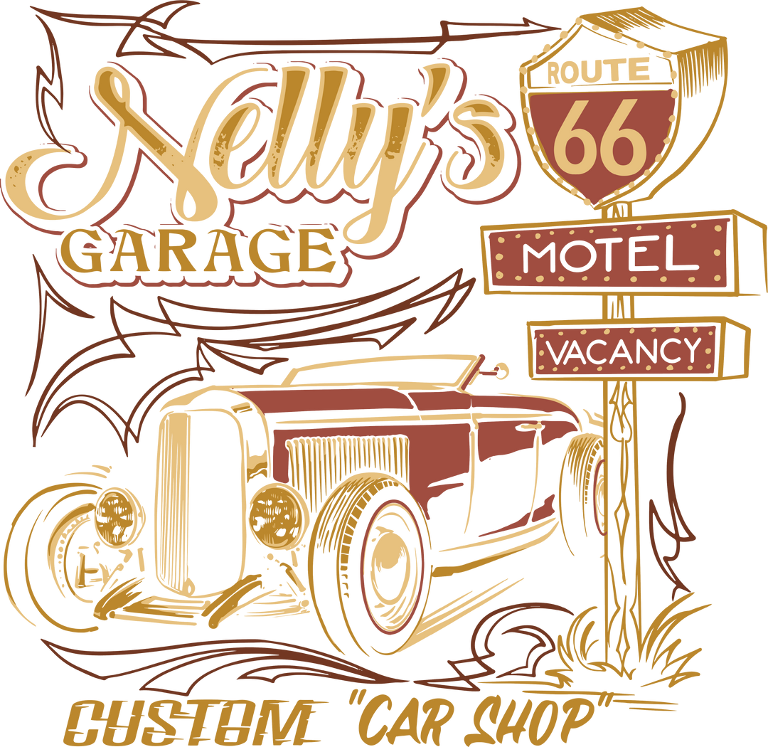 Nelly's Garage Vintage Route 66 Hot Rod T-Shirt