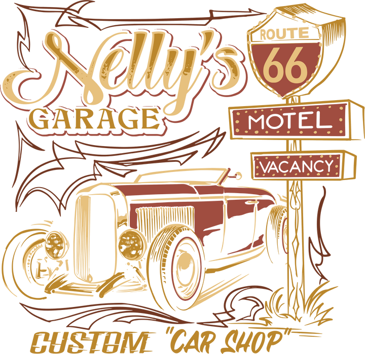 Nelly's Garage Vintage Route 66 Hot Rod T-Shirt