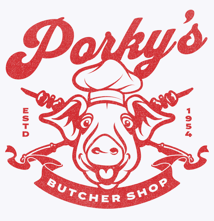 Porky’s Butcher Shop T-Shirt — Retro Pig Logo Tee