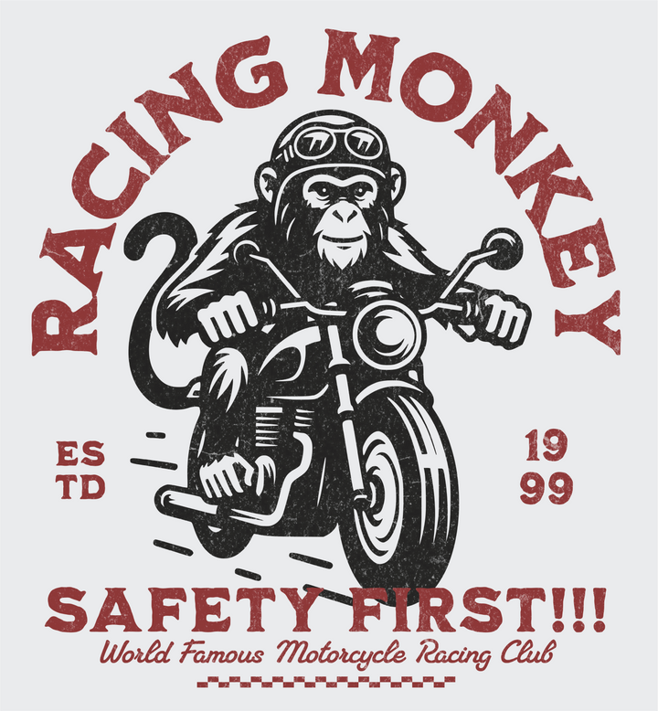 Racing Monkey Motorcycle T-Shirt – 'Safety First' Vintage Biker Tee