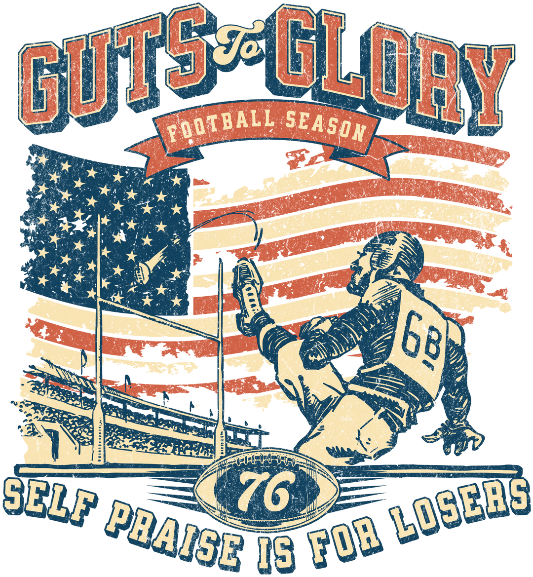 Guts & Glory Football Retro T-Shirt — Vintage American Flag Football Tee