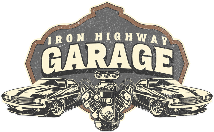 Garage Vintage T-Shirt — "Iron Highway Garage" Classic Car Tee