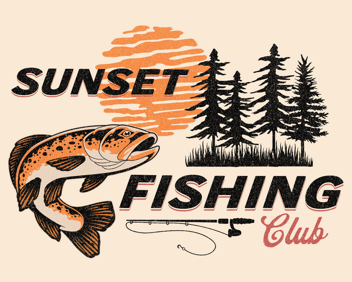 Sunset Fishing Club Tshirt - Retro Fishing Tee