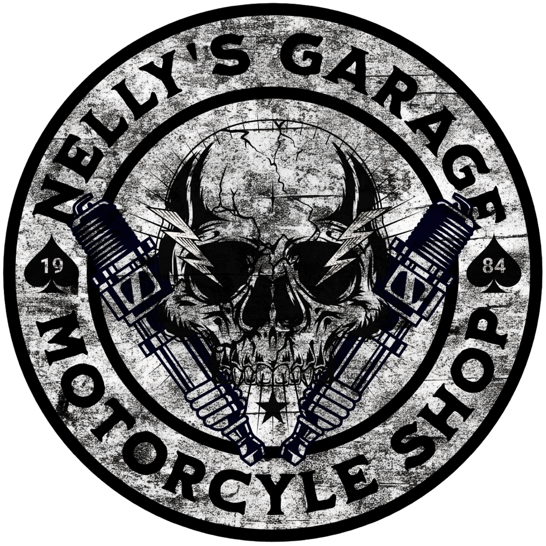 Garage Skull Motorcycle T‑Shirt — "Nelly's Garage" Vintage Biker Tee