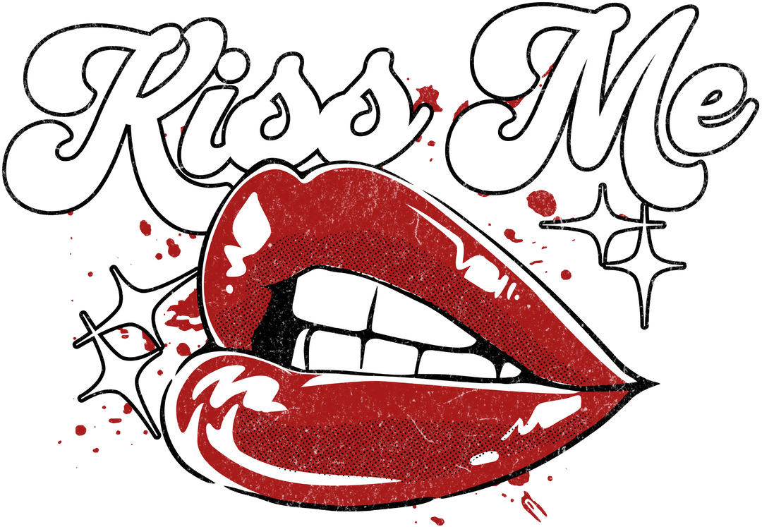 Kiss Me Graphic T-Shirt — Retro Red Lips Design