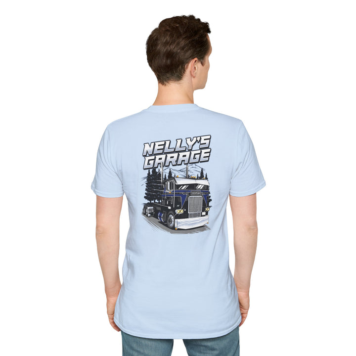 Truck Garage T-Shirt — "Nelly's Garage" Retro Cabover Semi-Truck Tee
