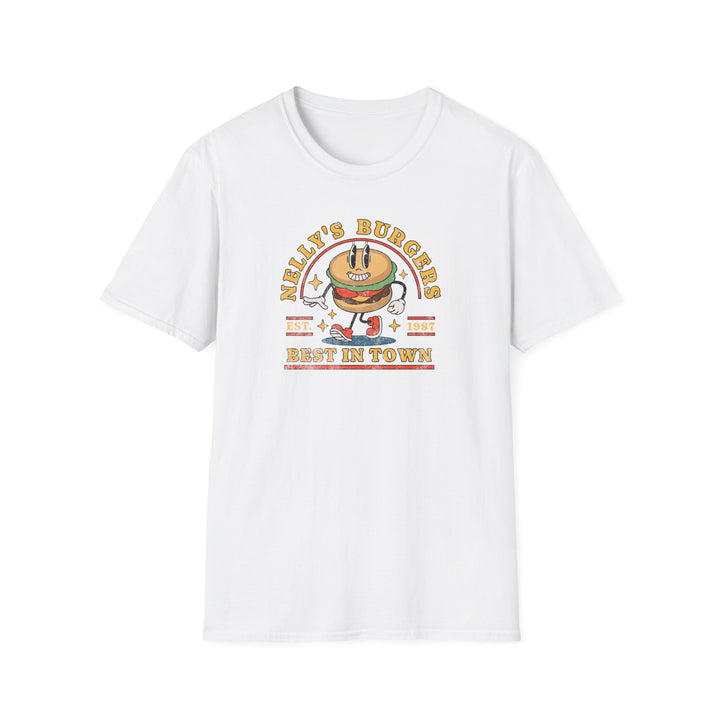 T-Shirt — "Nelly's Burgers: Best in Town" Retro Burger Graphic Tee