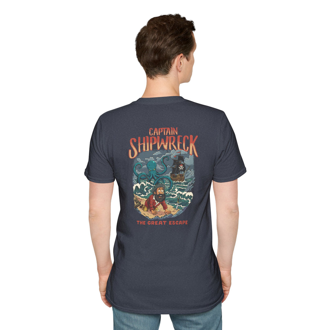 Shipwreck Captain T-Shirt – “Captain Shipwreck: The Great Escape” Graphic Tee