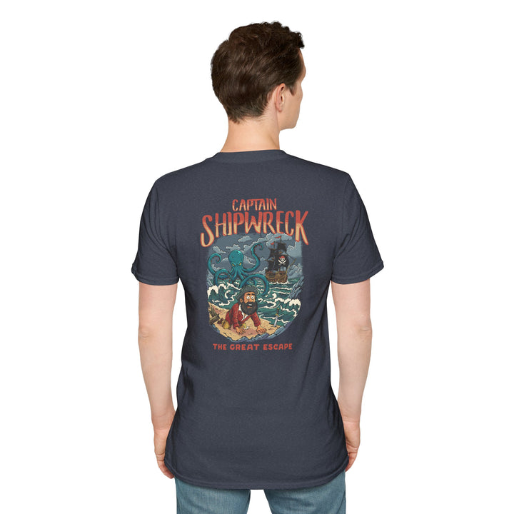 Shipwreck Captain T-Shirt – “Captain Shipwreck: The Great Escape” Graphic Tee