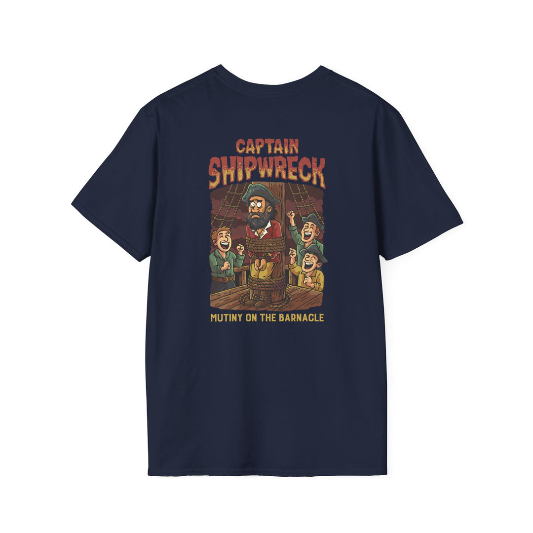 Captain Shipwreck T-Shirt — Pirate Crew Graphic Tee (Mutiny on the Barnacle)
