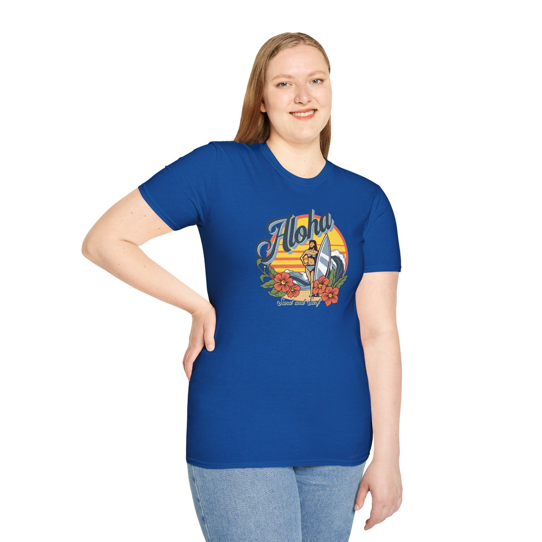 Aloha Surf Vintage Graphic Tee — Hawaiian Sunset Floral T‑Shirt