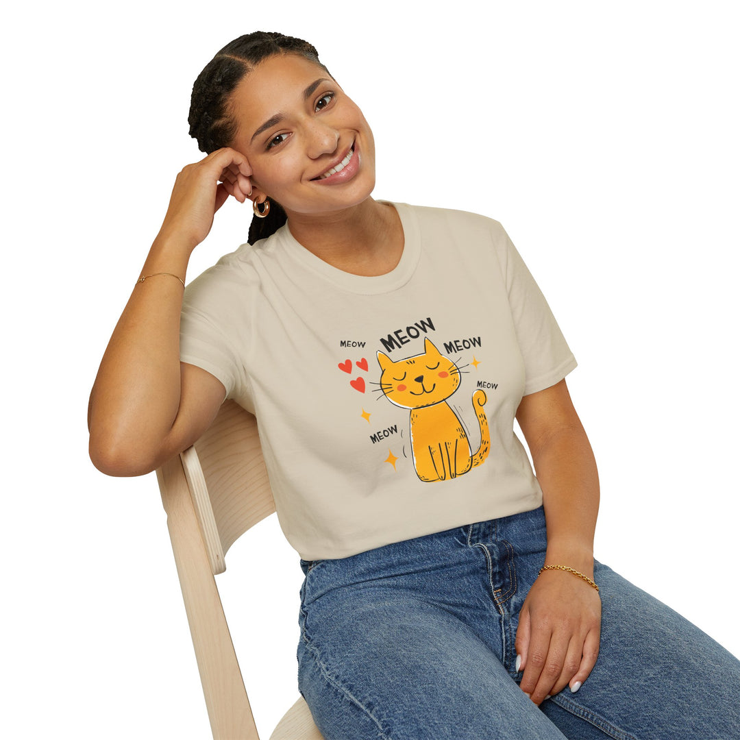 Cute Orange Cat 'Meow' T-Shirt – Playful Kitty Graphic Tee