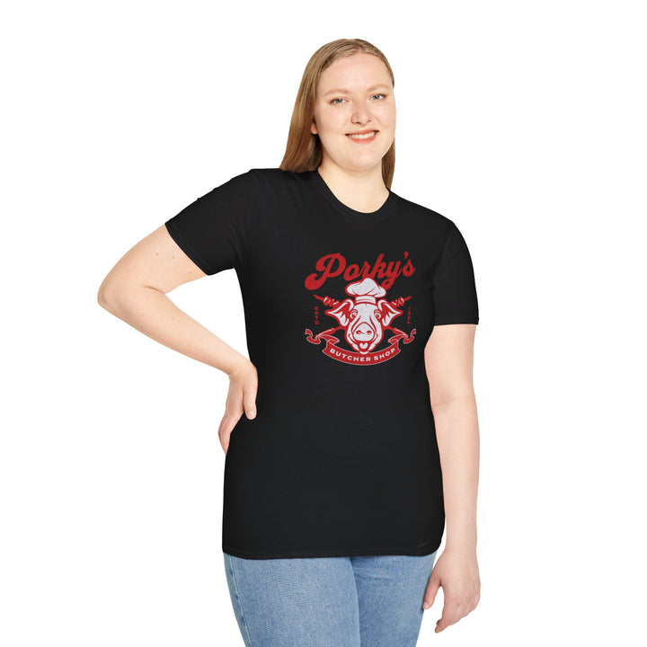 Porky’s Butcher Shop T-Shirt — Retro Pig Logo Tee