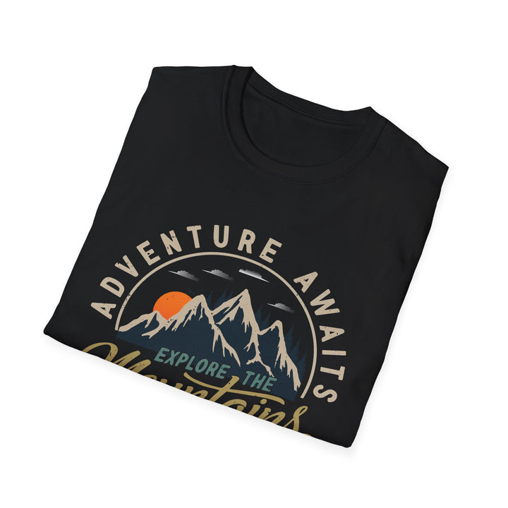 Adventure Awaits Explore the Mountians Unisex Softstyle T-Shirt – Perfect for Outdoor Enthusiasts