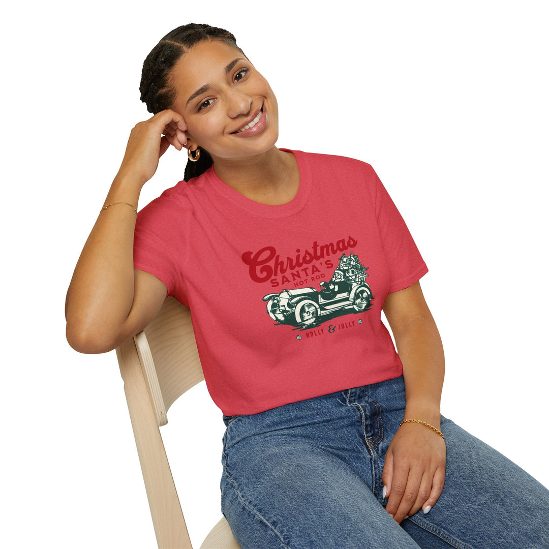 Santa's Hot Rod Unisex Softstyle T-Shirt – Perfect for Hot Rod Enthusiasts