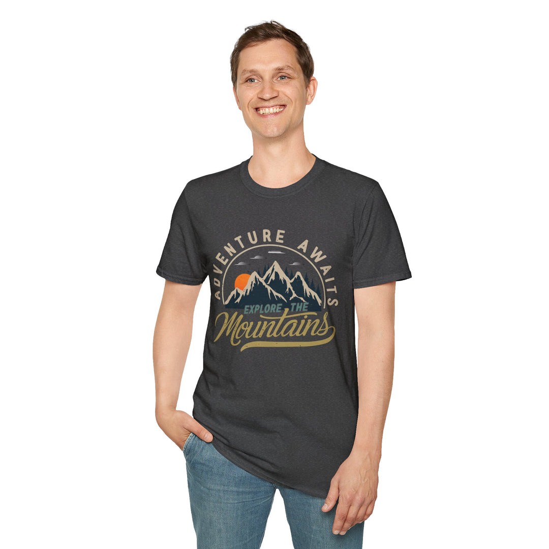 Adventure Awaits Explore the Mountians Unisex Softstyle T-Shirt – Perfect for Outdoor Enthusiasts