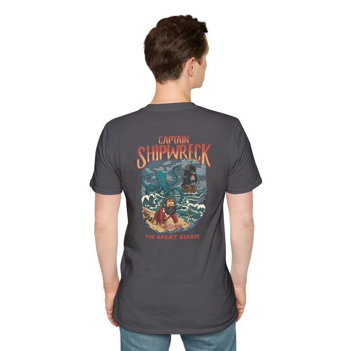 Shipwreck Captain T-Shirt – “Captain Shipwreck: The Great Escape” Graphic Tee