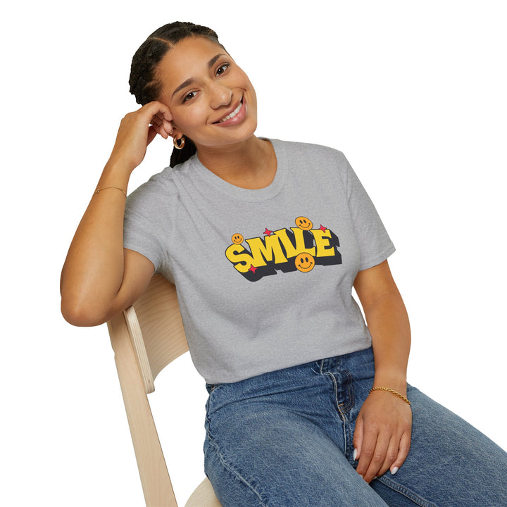 Smile Graphic T-Shirt — Retro Yellow Smiley Typography Tee