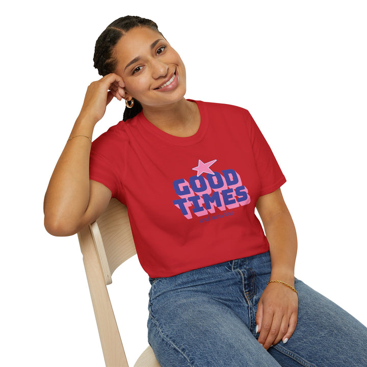 Good Times T-Shirt – Retro Pink & Blue Star Graphic