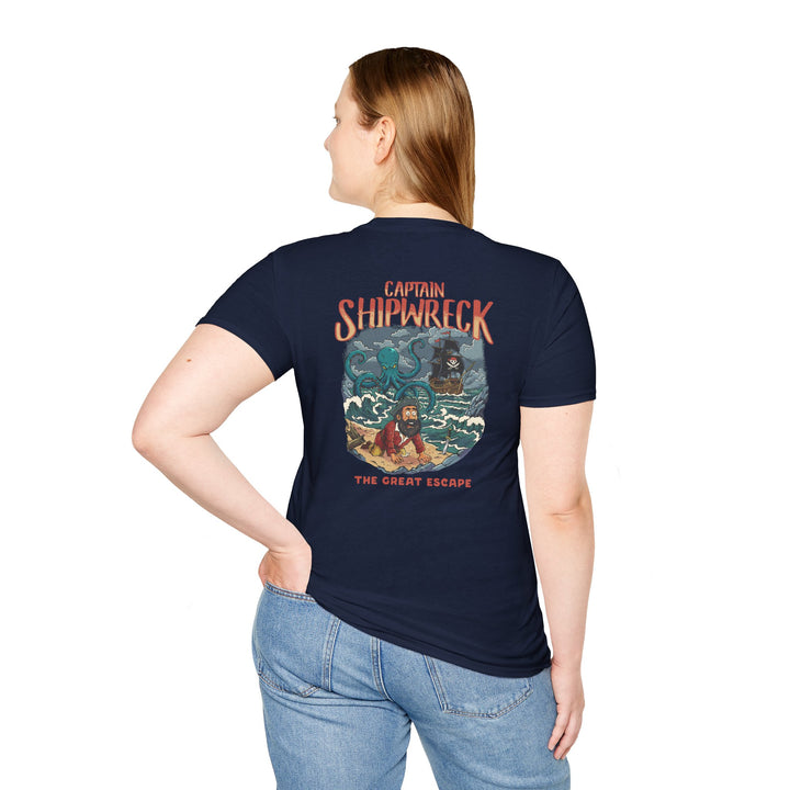 Shipwreck Captain T-Shirt – “Captain Shipwreck: The Great Escape” Graphic Tee
