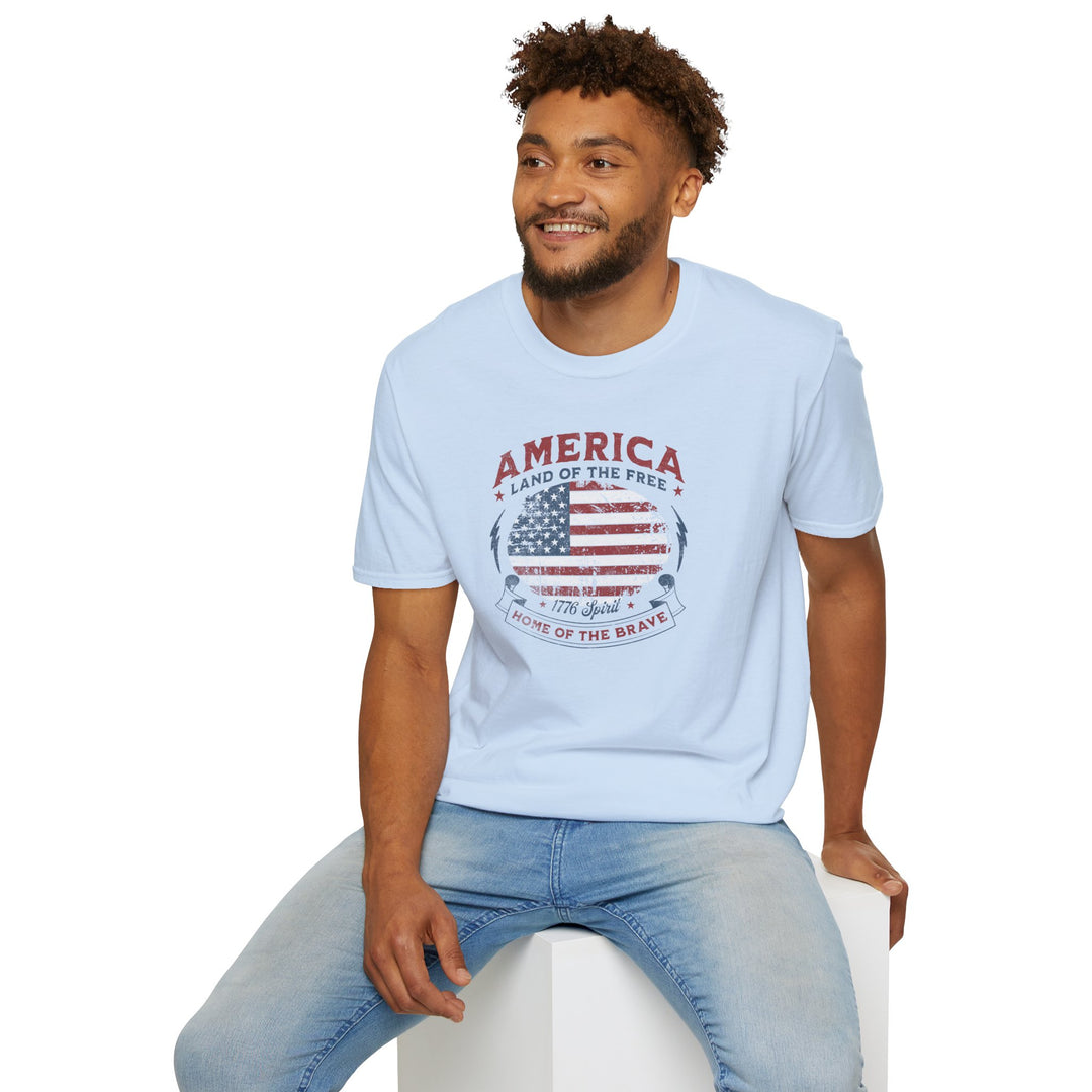 America Land of the Free T-Shirt — Vintage Flag "Home of the Brave" Patriotic Tee