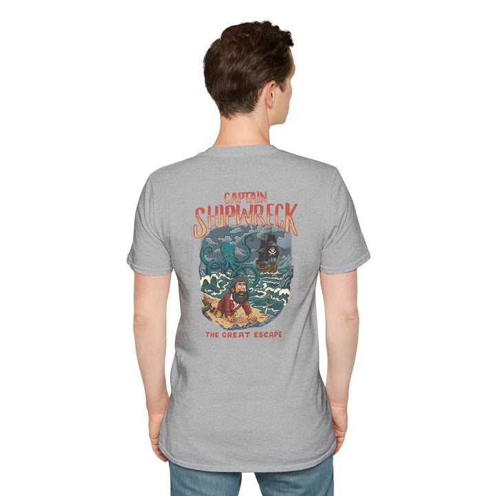 Shipwreck Captain T-Shirt – “Captain Shipwreck: The Great Escape” Graphic Tee