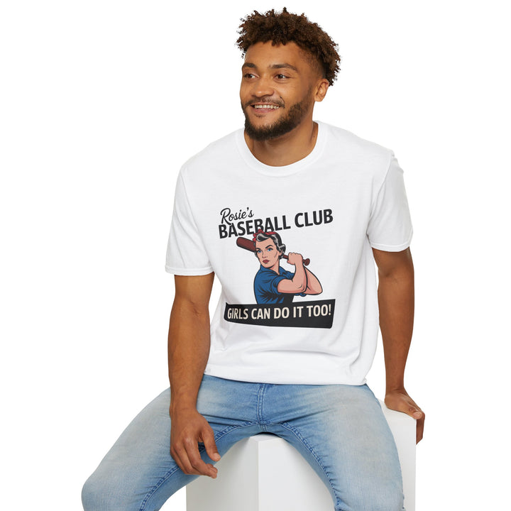 Rosie's Baseball Club Unisex Softstyle T-Shirt - Girls Can Do It Too!