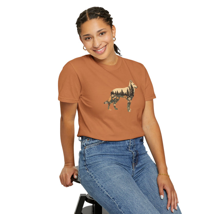 German Shepherd Silhouette Nature Tee — Feminine GSD Lover T-Shirt