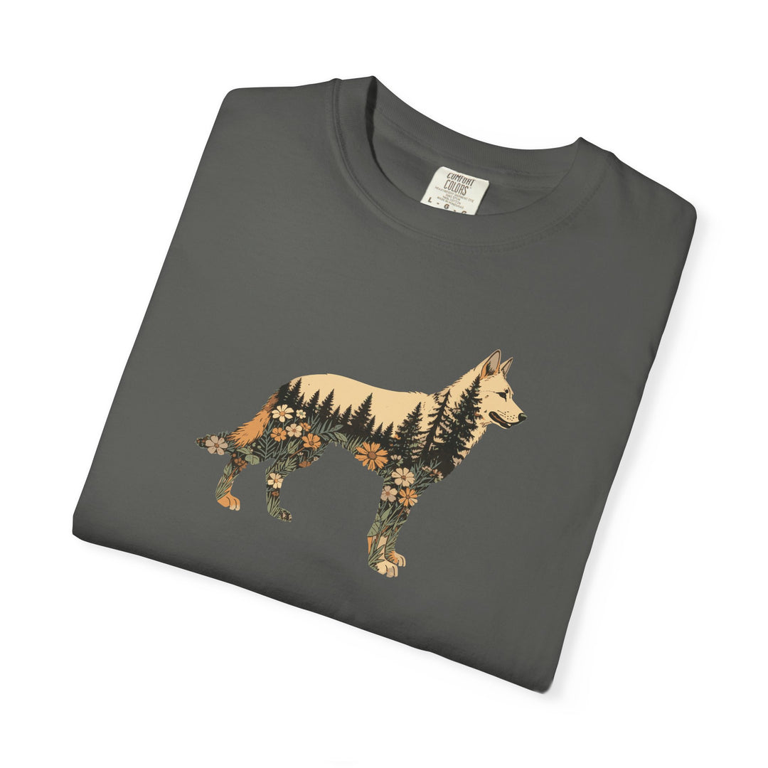 German Shepherd Silhouette Nature Tee — Feminine GSD Lover T-Shirt