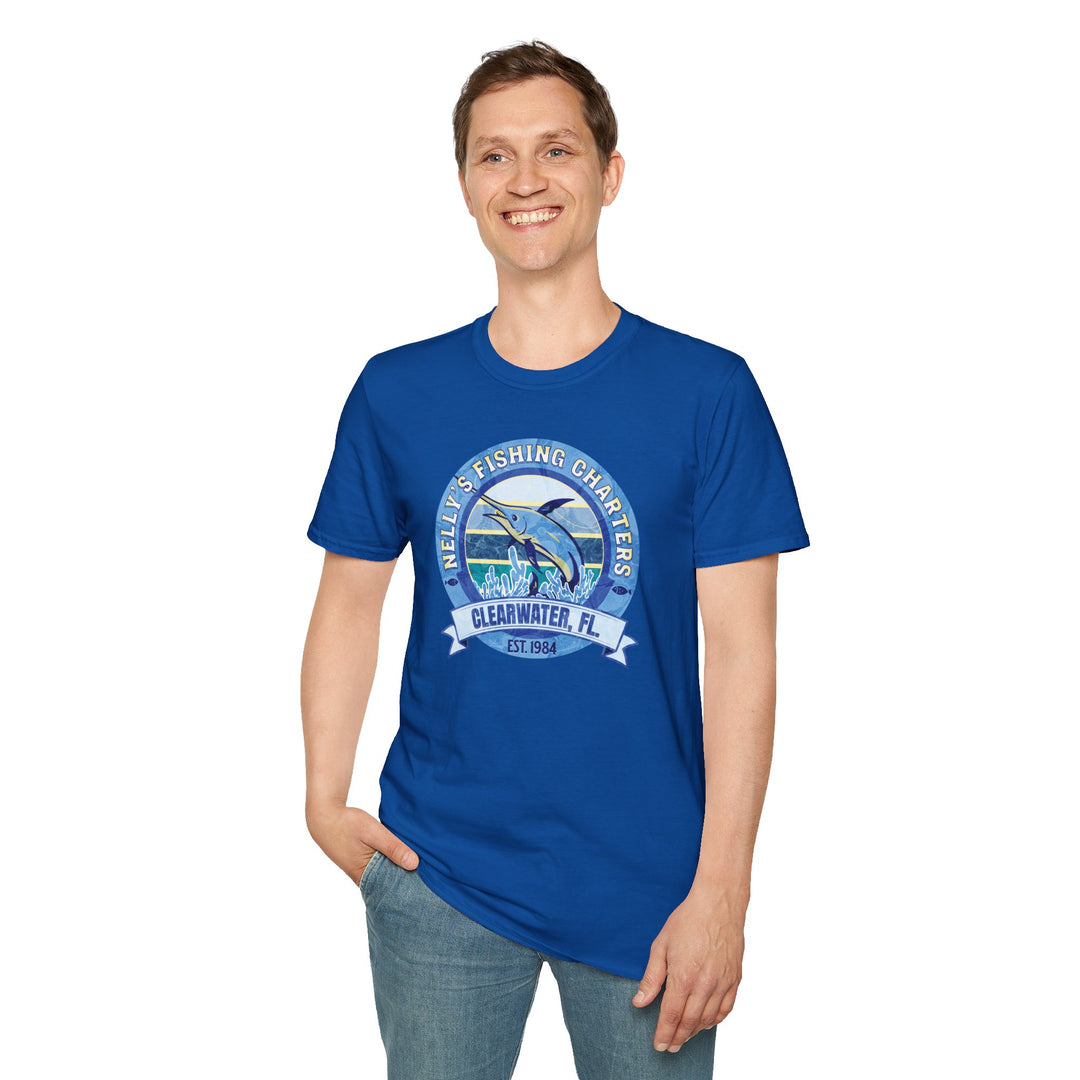 Fishing T-Shirt — “Nelly’s Fishing Charters, Clearwater FL” Marlin Logo Tee