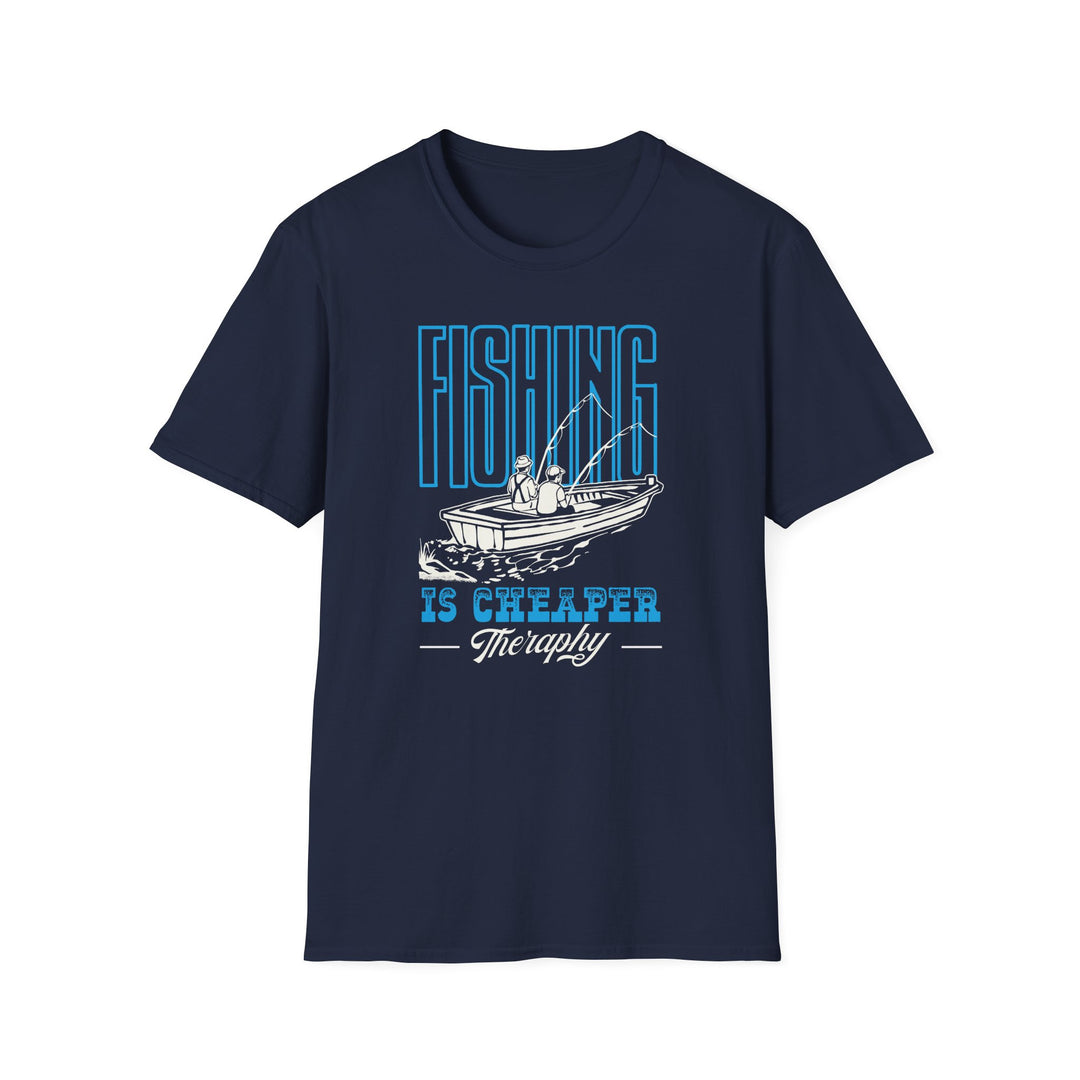 Fishing Is Cheaper Than Therapy T-Shirt — Boat Angler Graphic Tee