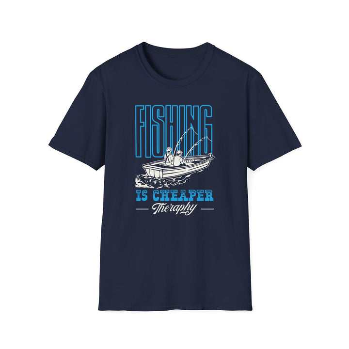 Fishing Is Cheaper Than Therapy T-Shirt — Boat Angler Graphic Tee