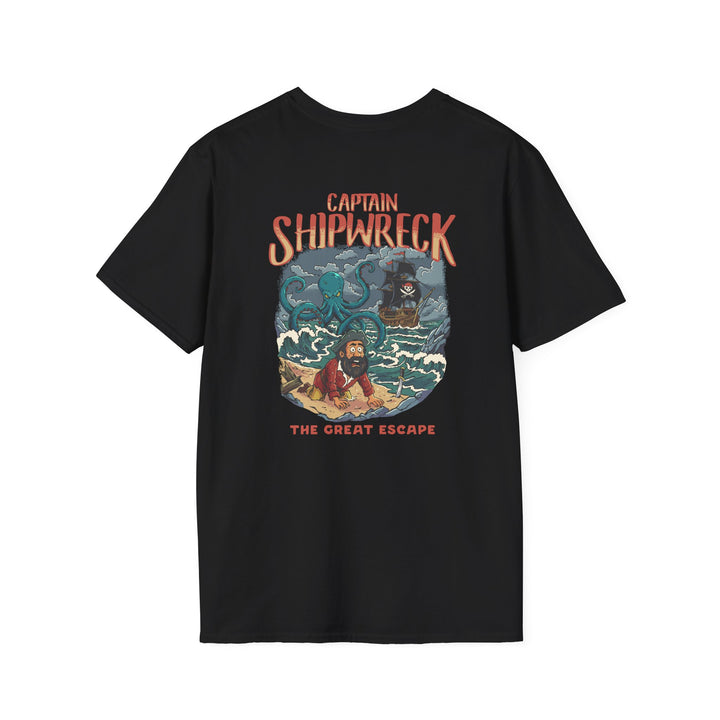 Shipwreck Captain T-Shirt – “Captain Shipwreck: The Great Escape” Graphic Tee
