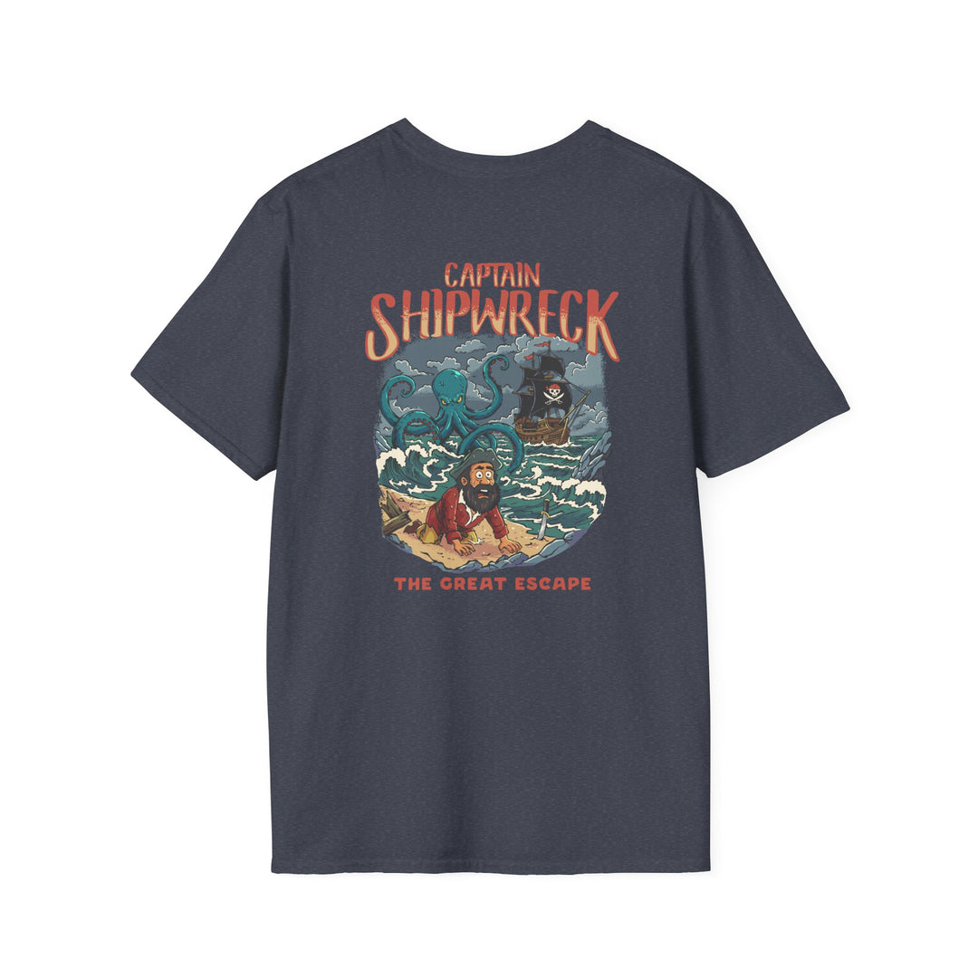 Shipwreck Captain T-Shirt – “Captain Shipwreck: The Great Escape” Graphic Tee