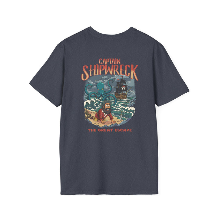 Shipwreck Captain T-Shirt – “Captain Shipwreck: The Great Escape” Graphic Tee