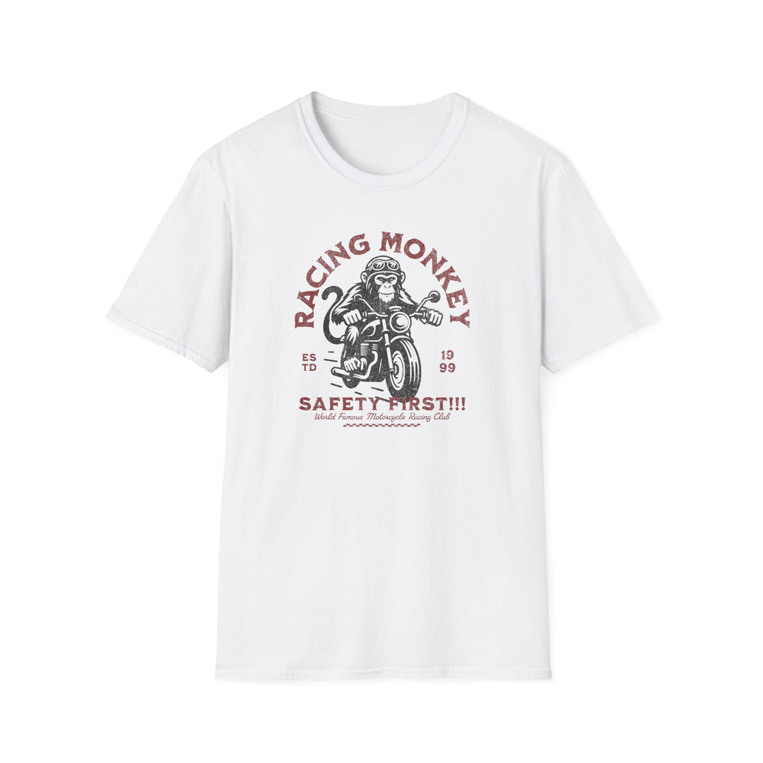 Racing Monkey Motorcycle T-Shirt – 'Safety First' Vintage Biker Tee