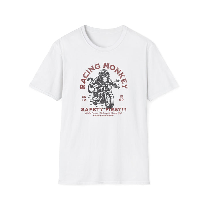 Racing Monkey Motorcycle T-Shirt – 'Safety First' Vintage Biker Tee