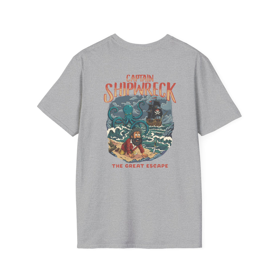 Shipwreck Captain T-Shirt – “Captain Shipwreck: The Great Escape” Graphic Tee