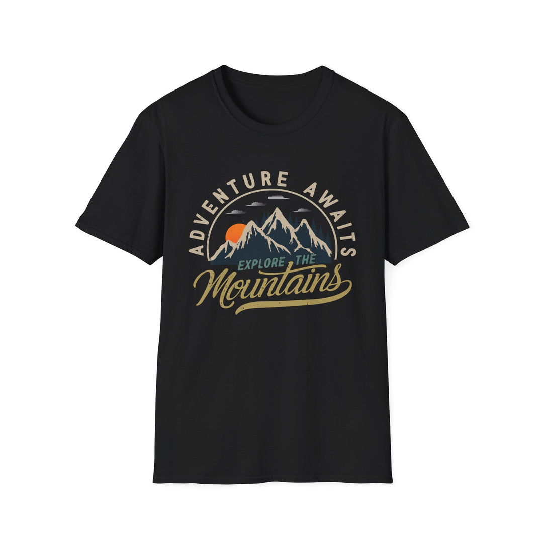 Adventure Awaits Explore the Mountians Unisex Softstyle T-Shirt – Perfect for Outdoor Enthusiasts