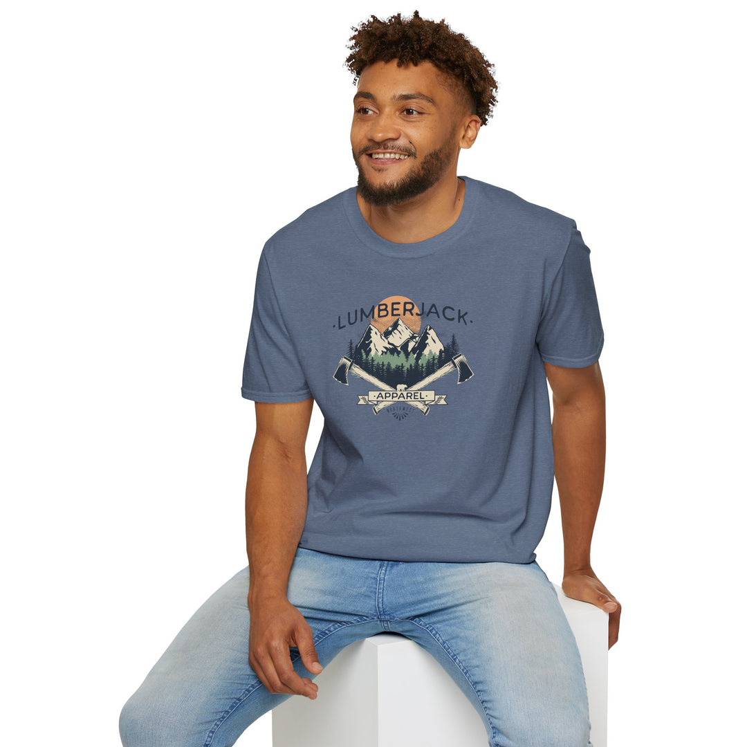 Lumberjack Graphic T-Shirt — Vintage Mountain & Crossed Axes Outdoor Tee