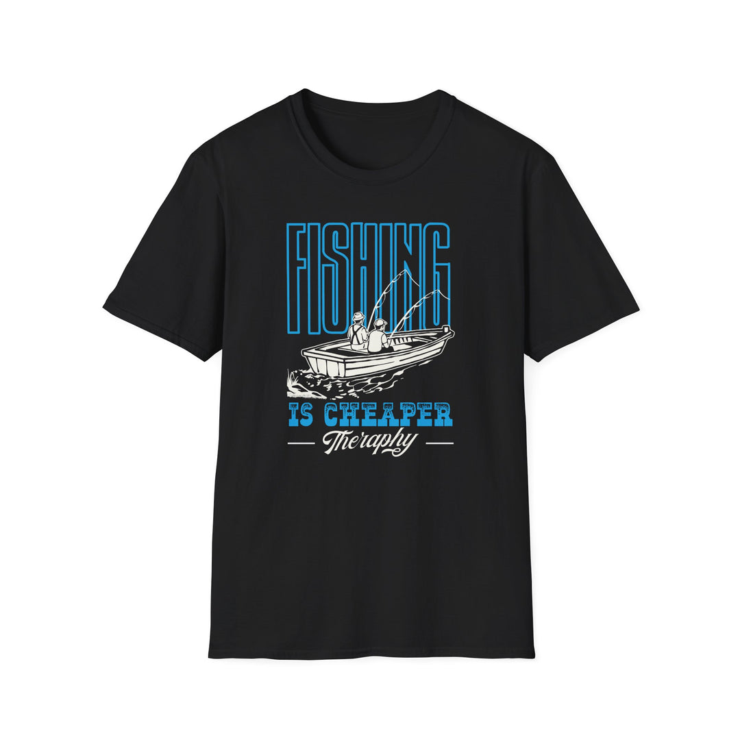 Fishing Is Cheaper Than Therapy T-Shirt — Boat Angler Graphic Tee