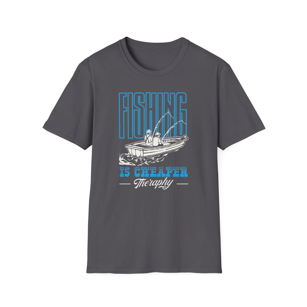 Fishing Is Cheaper Than Therapy T-Shirt — Boat Angler Graphic Tee