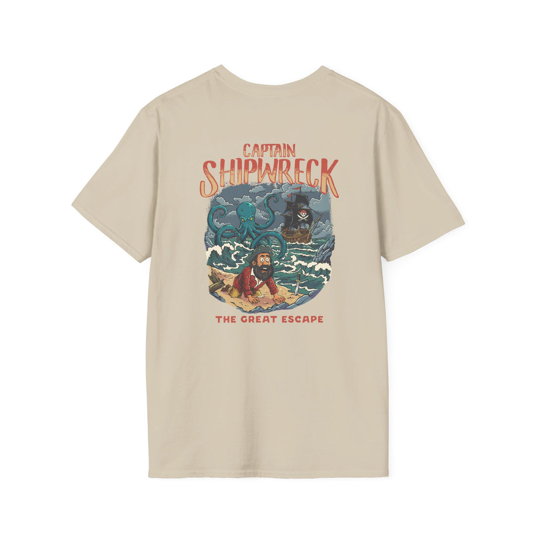 Shipwreck Captain T-Shirt – “Captain Shipwreck: The Great Escape” Graphic Tee